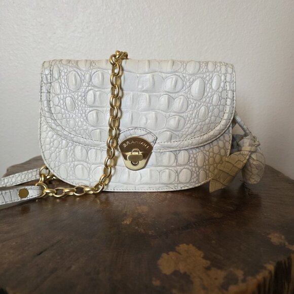 Brahmin Eloise Roses Crossbody Bag White Croc Embossed Brass Chain Rare - Picture 3 of 16